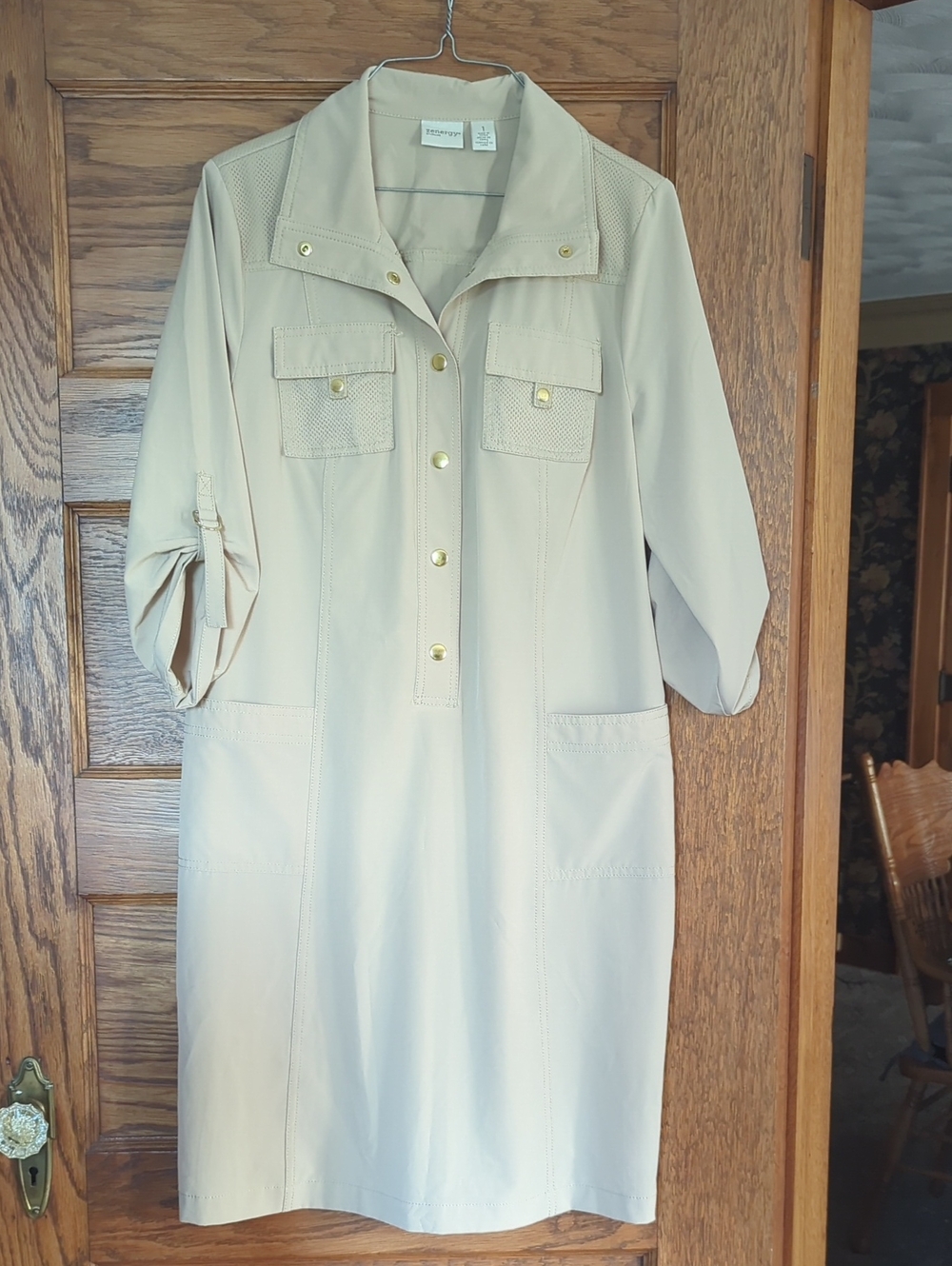 Chico's Zenergy Neema Utility Detail Dress Canella Tan Size Chicos 1